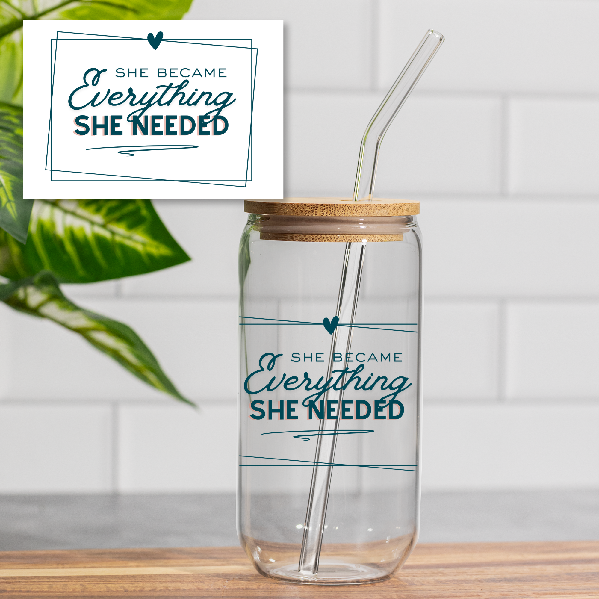 She Became Everything She Needed – 16oz Glass Cup